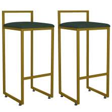Kit 02 Banquetas Alta Para Cozinha Sala De Jantar Hanna L02 Dourado Linho Verde Musgo - Lyam Decor