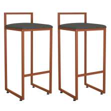 Kit 02 Banquetas Alta Para Cozinha Sala de Jantar Hanna L02 Bronze Linho Chumbo - Lyam Decor