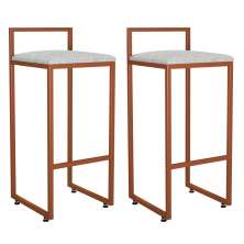 Kit 02 Banquetas Alta Para Cozinha Sala de Jantar Hanna L02 Bronze Linho Cinza - Lyam Decor