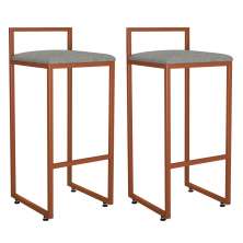 Kit 02 Banquetas Alta Para Cozinha Sala de Jantar Hanna L02 Bronze Linho Cinza Escuro - Lyam Decor