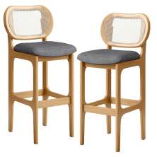 Kit 02 Banquetas Altas Para Cozinha Bancada Sala Tela Betta Fixa L02 Linho Cinza Escuro - Lyam