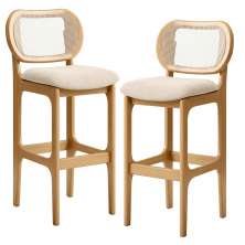 Kit 02 Banquetas Altas Para Cozinha Bancada Sala Tela Betta Fixa L02 Suede Bege - Lyam