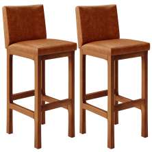 Kit 02 Banquetas Altas Para Cozinha Sala De Jantar Fixa Alya L02 Couríssimo Camel - Lyam Decor