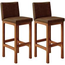 Kit 02 Banquetas Altas Para Cozinha Sala De Jantar Fixa Alya L02 Couríssimo Marrom - Lyam Decor