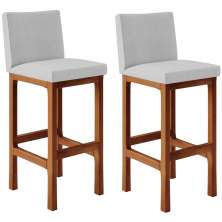 Kit 02 Banquetas Altas Para Cozinha Sala De Jantar Fixa Alya L02 Linho Cinza - Lyam Decor