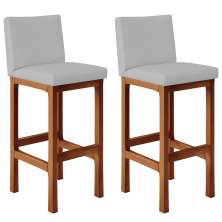 Kit 02 Banquetas Altas Para Cozinha Sala De Jantar Fixa Alya L02 Suede Cinza - Lyam Decor
