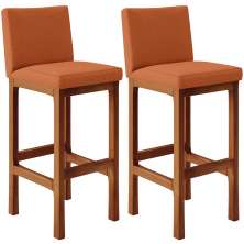 Kit 02 Banquetas Altas Para Cozinha Sala De Jantar Fixa Alya L02 Tecido Terracota - Lyam Decor
