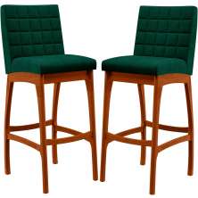 Kit 02 Banquetas Altas Para Cozinha Sala De Jantar Fixa Mila L02 Bouclê Verde - Lyam Decor