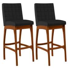 Kit 02 Banquetas Altas Para Cozinha Sala De Jantar Fixa Mila L02 Facto Preto Fosco - Lyam Decor