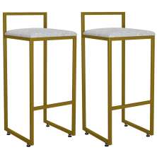 Kit 02 Banquetas Altas Para Cozinha Sala De Jantar Hanna L02 Dourado Linho Cinza - Lyam Decor
