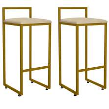 Kit 02 Banquetas Altas Para Cozinha Sala De Jantar Hanna L02 Dourado Suede Bege - Lyam Decor
