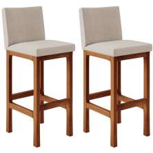 Kit 02 Banquetas Altas Para Cozinha Sala de Jantar Fixa Alya L02 Linho Bege - Lyam Decor