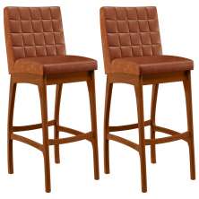 Kit 02 Banquetas Altas Para Cozinha Sala de Jantar Fixa Mila B04 Couríssimo Camel - Lyam Decor