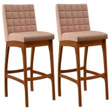Kit 02 Banquetas Altas Para Cozinha Sala de Jantar Fixa Mila B04 Linho Rosê - Lyam Decor