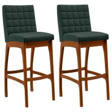 Kit 02 Banquetas Altas Para Cozinha Sala de Jantar Fixa Mila B04 Linho Verde Musgo - Lyam Decor
