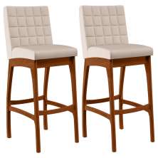 Kit 02 Banquetas Altas Para Cozinha Sala de Jantar Fixa Mila B04 Suede Bege - Lyam Decor
