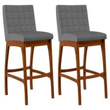 Kit 02 Banquetas Altas Para Cozinha Sala de Jantar Fixa Mila B04 Suede Cinza - Lyam Decor