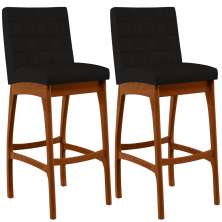 Kit 02 Banquetas Altas Para Cozinha Sala de Jantar Fixa Mila B04 Suede Preto - Lyam Decor