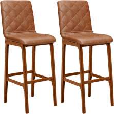 Kit 02 Banquetas Altas Para Cozinha Sala de Jantar Fixa Zoe B04 Couríssimo Camel - Lyam Decor