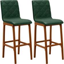 Kit 02 Banquetas Altas Para Cozinha Sala de Jantar Fixa Zoe B04 Facto Verde Musgo - Lyam Decor