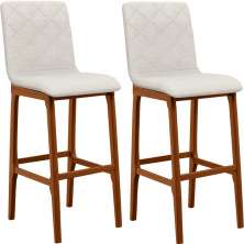 Kit 02 Banquetas Altas Para Cozinha Sala de Jantar Fixa Zoe B04 Linho Champagne - Lyam Decor