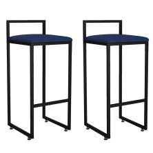Kit 02 Banquetas Altas Para Cozinha Sala de Jantar Hanna L02 Preto Suede Azul Marinho - Lyam Decor