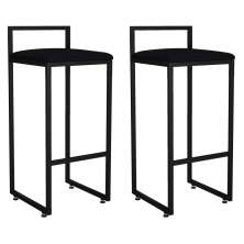 Kit 02 Banquetas Altas Para Cozinha Sala de Jantar Hanna L02 Preto Suede Preto - Lyam Decor