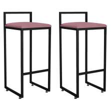 Kit 02 Banquetas Altas Para Cozinha Sala de Jantar Hanna L02 Preto Suede Rosê - Lyam Decor