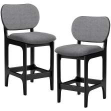 Kit 02 Banquetas Baixa Bar Cozinha E Sala De Jantar Fixa Betta L02 Preto Linho Cinza Escuro - Lyam Decor