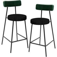 Kit 02 Banquetas Baixa Bar Cozinha E Sala De Jantar Milão L02 Facto Verde Linho Chumbo - Lyam Decor
