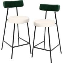 Kit 02 Banquetas Baixa Bar Cozinha E Sala De Jantar Milão L02 Facto Verde Linho Cru - Lyam Decor