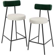 Kit 02 Banquetas Baixa Bar Cozinha E Sala Jantar Milão L02 Facto Verde Linho Champagne - Lyam Decor
