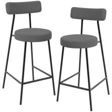 Kit 02 Banquetas Baixa Bar Cozinha Sala De Jantar Em Aço Milão L02 Suede Cinza - Lyam Decor