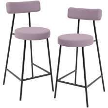 Kit 02 Banquetas Baixa Bar Cozinha Sala De Jantar Em Aço Milão L02 Suede Rosê - Lyam Decor