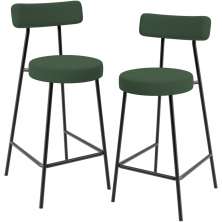 Kit 02 Banquetas Baixa Bar Cozinha Sala De Jantar Milão L02 Suede Verde Musgo - Lyam Decor