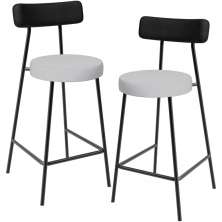 Kit 02 Banquetas Baixa Bar Cozinha Sala Jantar Milão L02 Couríssimo Preto Linho Cinza - Lyam Decor