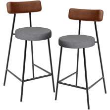 Kit 02 Banquetas Baixa Cozinha Jantar Milão L02 Couríssimo Marrom Linho Cinza Escuro - Lyam Decor