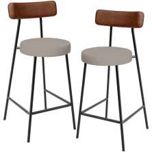 Kit 02 Banquetas Baixa Cozinha Sala De Jantar Milão L02 Couríssimo Marrom Linho Bege - Lyam Decor