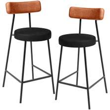 Kit 02 Banquetas Baixa Cozinha Sala Jantar Bancada Milão L02 Couríssimo Camel Preto - Lyam Decor