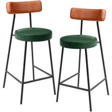 Kit 02 Banquetas Baixa Cozinha Sala Jantar Bancada Milão L02 Couríssimo Camel Verde - Lyam Decor