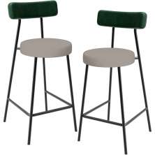 Kit 02 Banquetas Baixa Cozinha Sala Jantar Bancada Milão L02 Facto Verde Linho Bege - Lyam Decor