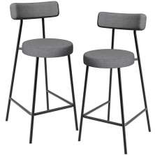 Kit 02 Banquetas Baixa Para Cozinha Sala De Jantar Bancada Milão L02 Linho Cinza Escuro - Lyam Decor