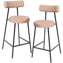 Kit 02 Banquetas Baixa Para Cozinha Sala De Jantar Bar Bancada Milão L02 Linho Rosê - Lyam Decor