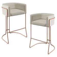 Kit 02 Banquetas Decorativa Fixa Base De Aço Cobre Betina D02 Linho Champagne A-49 - Lyam Decor