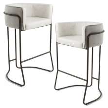 Kit 02 Banquetas Decorativa Fixa Base de Aço Choco Betina D02 Linho Creme A-48 - Lyam Decor