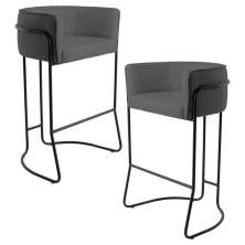 Kit 02 Banquetas Decorativas Fixa Base de Aço Preto Betina D02 Corano Cinza C-03 - Lyam Decor