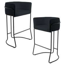 Kit 02 Banquetas Decorativas Fixa Base de Aço Preto Betina D02 Corano Preto C-05 - Lyam Decor