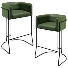 Kit 02 Banquetas Decorativas Fixa Base de Aço Preto Betina D02 Corano Verde Musgo B-89 - Lyam Decor