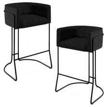 Kit 02 Banquetas Decorativas Fixa Base de Aço Preto Betina D02 Linho Chumbo D-465 - Lyam Decor