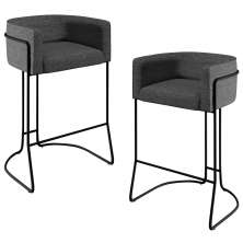 Kit 02 Banquetas Decorativas Fixa Base de Aço Preto Betina D02 Linho Cinza C-416- Lyam Decor
